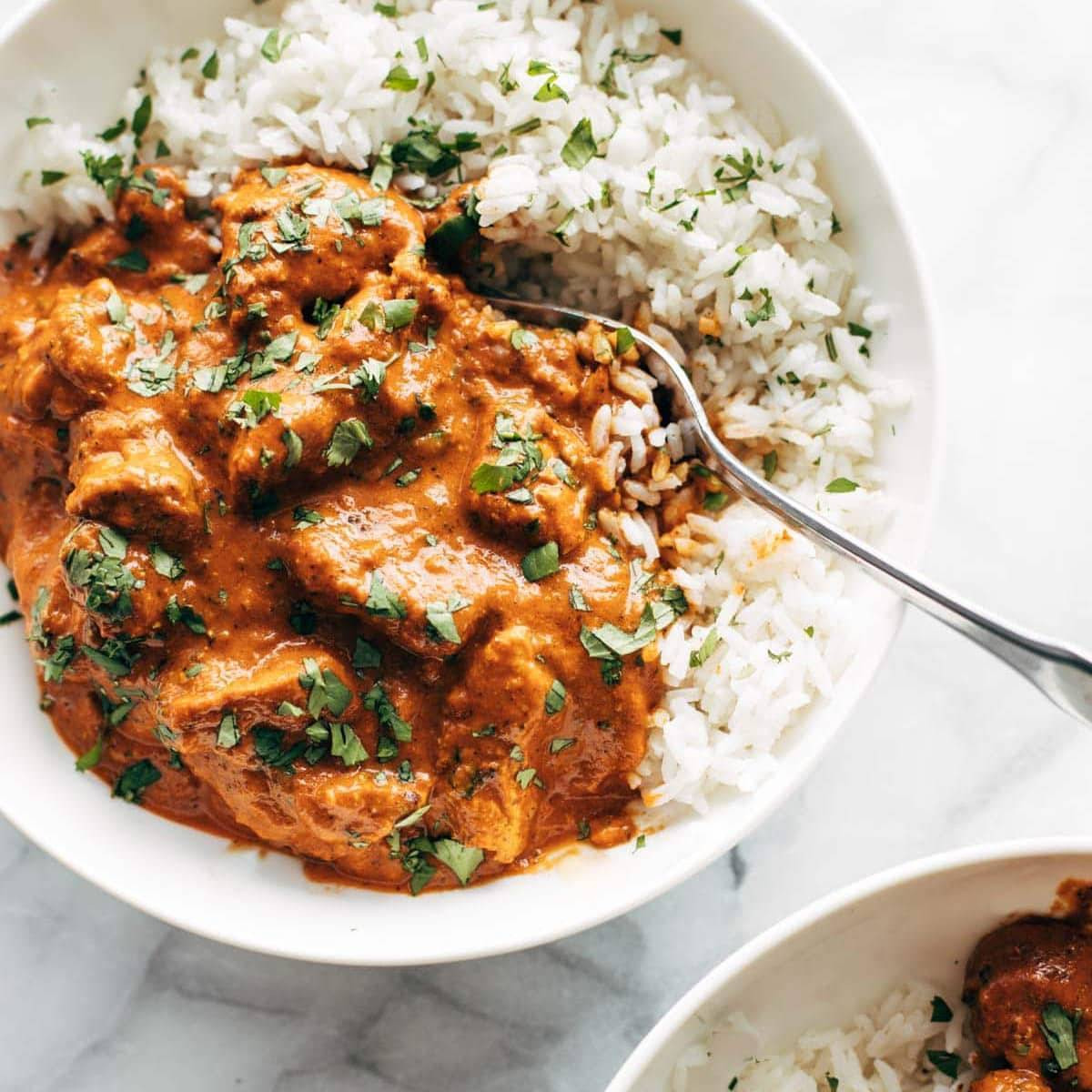 Gà Tikka Masala ăn cùng với cơm trắng